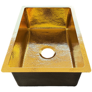 SINDA Luxury Polished Brass Light Hammered Kitchen Sink.