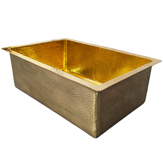 SINDA Luxury Polished Brass Light Hammered Kitchen Sink.
