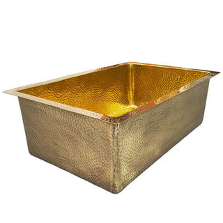 SINDA Luxury Polished Brass Light Hammered Kitchen Sink.