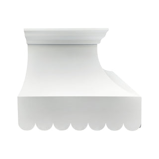 Left side view: white stainless steel kitchen hood, perfect for minimalist kitchen layout. 