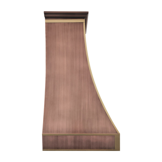 Right side view：Antique copper range hood , a refined centerpiece to transitional or modern kitchen layouts.