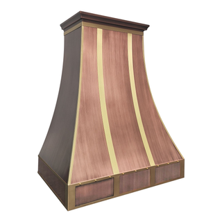 Left angle view：Antique copper range hood is crafted from 99% pure, lead-free copper.