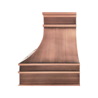 Left side view: Antique copper range hood  is a statement centerpiece for modern and traditional homes.