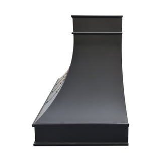 Modern copper kitchen hood in smooth texture with straps & rivets