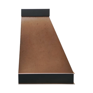 Left side view: Vintage copper range hood with oil rubbed bronze crown and apron details.