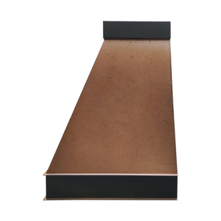 Right side view: Vintage copper range hood paired with oil rubbed bronze straps offering a streamlined profile.