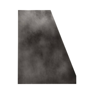 Left side view: Non-directional brushed zinc range hood, ideal for industrial and modern kitchen designs.