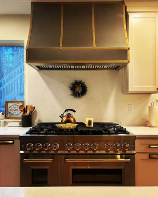Unique Sloped Stainless Steel with Decorative Brass Custom Kitchen Hood-SINDA