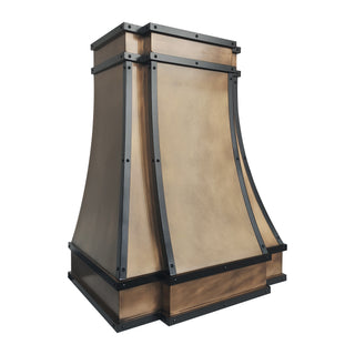 luxury aged brass kitchen stove vent hood with elegant straps and round rivets