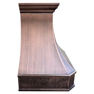 Copper range hood with textured finish on a white background