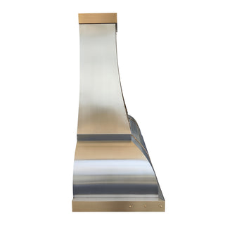 Stainless steel range hood on a white background
