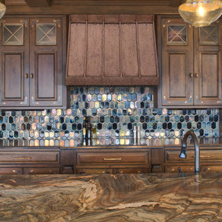 Copper Rustic Sloped Custom Kitchen Hood H8TR6-V with Vertical Straps|SINDA