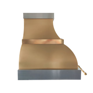 custom brushed brass range hood with stainless steel trim