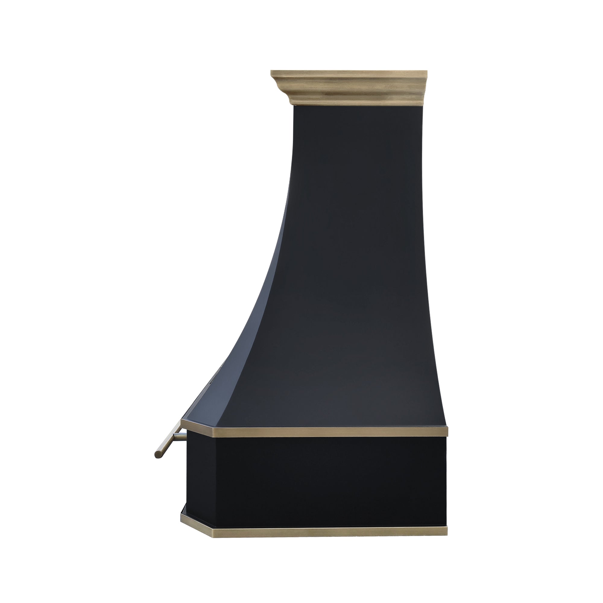 SINDA-Curved Black Stainless Steel Range Hood with Brass Inlays & Crown