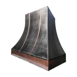 kitchen zinc range hood with copper accents