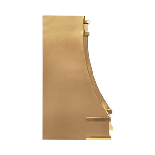 kitchen brushed brass kitchen range hood with polished straps
