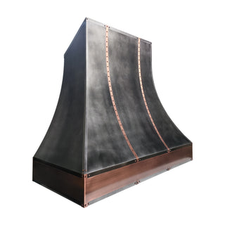 kitchen zin range hood with copper straps