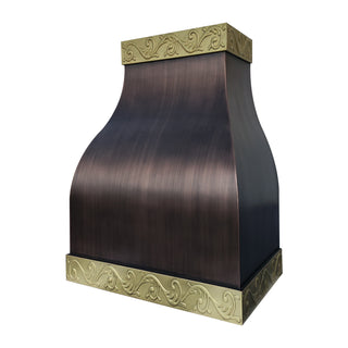 Decorative kitchen antique copper hood with brass accents 
