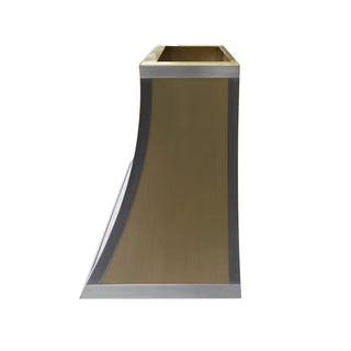 Modern Handmade Brushed Brass Custom Range Hood with Brushed Stainless Steel Trim