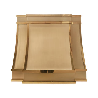 classic brushed brass kitchen range hood with polished straps