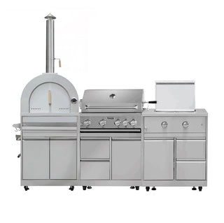 CUSTOM SINDA 4 Piece Modular Outdoor Kitchen Suit in Stainless Steel, w/Pizza Oven, 4 Burner BBQ Grill, BBQ Grill Cabinet, 32 Inch Side Burner Cabinet For Fernando - Sinda Copperoutdoor ovenFull Payment