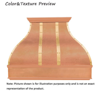 Custom - SINDA Copper Hood Cover -H2PAL - Sinda CopperRange Hood42"W Liner + 600CFM Internal Motor (8" round duct)