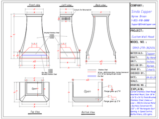Custom - SINDA SRH3-2TR-362454 Stainless Steel Range Hood For Charles - Sinda CopperRange Hood