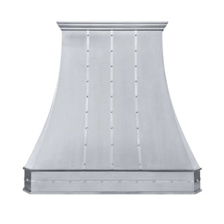 CUSTOM-SINDA SRH3-C-3TR-AMTR Handcrafted Brushed Stainless Steel Range Hood for Danielle - Sinda Coppercustom Range HoodBrushed Brass Straps And Rivets
