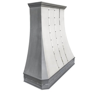CUSTOM-SINDA SRH3-C-3TR-AMTR Handcrafted Brushed Stainless Steel Range Hood for Danielle - Sinda Coppercustom Range HoodBrushed Brass Straps And Rivets