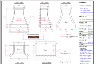 H3A Custom Copper Range Hood 36"W x 21"D x 36"H + KSAR-2 Custom Copper Kitchen Sink 33"W x 22"D x 9.5" H - Sinda Copper