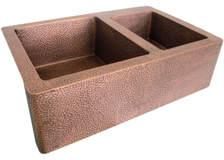 SIDNA Farmhouse 60/40 Double Bowl Copper Kitchen Sink In Stock HB-7 - Sinda Coppercopper sink