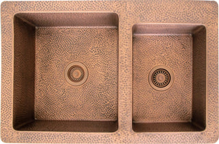 SIDNA Farmhouse 60/40 Double Bowl Copper Kitchen Sink In Stock HB-7 - Sinda Coppercopper sink