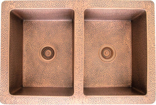 SIDNA Undermount 50/50 Double Bowl Copper Kitchen Sink In Stock HB-2 - Sinda Coppercopper sink