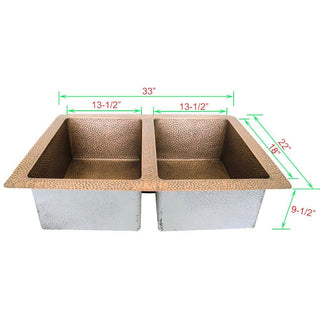 SIDNA Undermount 50/50 Double Bowl Copper Kitchen Sink In Stock HB-2 - Sinda Coppercopper sink