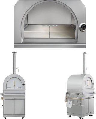 SINDA 6 Piece Modular Outdoor Kitchen Suit in Stainless Steel, w/ Pizza Oven, 4 Burner Natural Gas Grill, BBQ Grill Cabinet, 24" Undercounter Refrigerator, Fridge Cabinet, Sink Cabinet (Total Width :127-1/8") - Sinda Copperoutdoor oven6 Piece Modular Outdoor Kitchen Suit in Stainless Steel