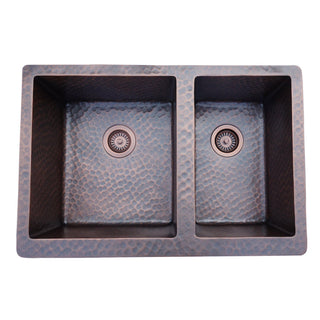 SINDA 60/40 Double Bowl 14 Gauge Farmhouse Apron Copper Kitchen Sink KOA-1 - Sinda Coppercopper sink