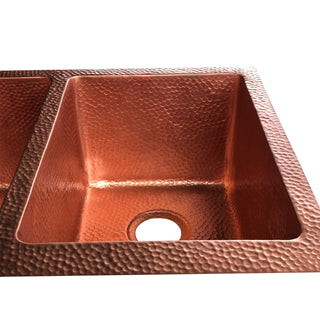 SINDA 60/40 Double Bowl 14 Gauge Farmhouse Apron Copper Kitchen Sink KOA-2 - Sinda Coppercopper sink