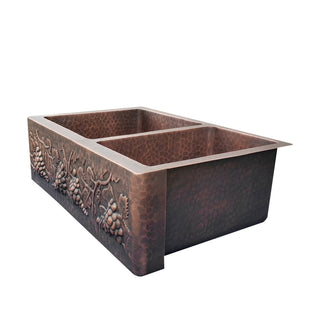 SINDA 60/40 Double Bowl 14 Gauge Farmhouse Apron Copper Kitchen Sink KOA-3 - Sinda Coppercopper sink