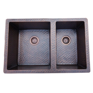 SINDA 60/40 Double Bowl 14 Gauge Undermount Copper Kitchen Sink KOU-1 - Sinda Coppercopper sink