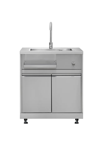 SINDA 7-Piece Modular Outdoor Kitchen Suit in Stainless Steel, w/ Pizza Oven, 4 Burner Natural Gas Grill, BBQ Grill Cabinet, 24" Undercounter Refrigerator, Fridge Cabinet, Sink Cabinet, Corner Cabinet (Total Width: 129 1/2") - Sinda Copperoutdoor oven6 Piece Modular Outdoor Kitchen Suit in Stainless Steel