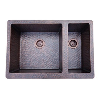 SINDA 70-30 Double Bowl 14 Gauge Farmhouse Apron Copper Kitchen Sink K73A - Sinda Coppercopper sink