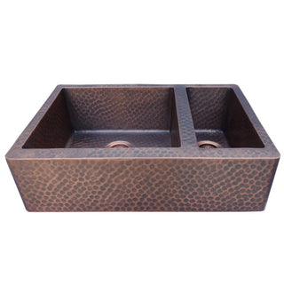 SINDA 70-30 Double Bowl 14 Gauge Farmhouse Apron Copper Kitchen Sink K73A - Sinda Coppercopper sink