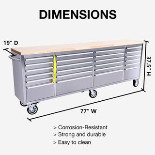 SINDA 96 Inch 24-Drawers Rolling Tool Chest with Drawers Tool Box with Wheels Mobile Tool Storage Cabinet with Wooden Top, Lockable, Storage Drawers, Satinless Steel - Sinda Copper