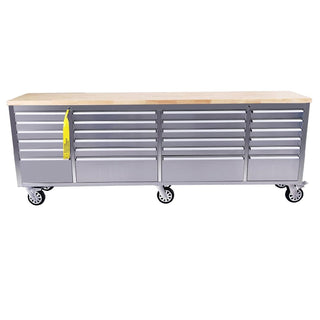 SINDA 96 Inch 24-Drawers Rolling Tool Chest with Drawers Tool Box with Wheels Mobile Tool Storage Cabinet with Wooden Top, Lockable, Storage Drawers, Satinless Steel - Sinda Copper