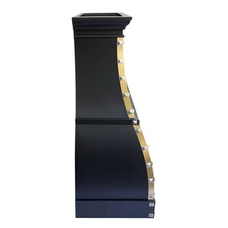 SINDA Arch Bell Black Stainless Steel Range Hood SRH1STR-BSR with Brass Accents and Square Rivets