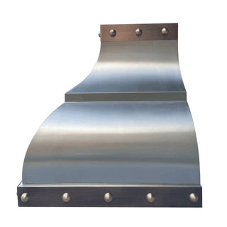 SINDA Custom Kitchen Range Hood in Brushed Stainless Steel with Copper Accents