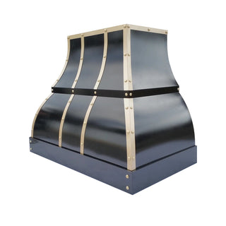 Arch Bell Black Stainless Steel Vent Hood with Brass Straps and Rivets - SINDA