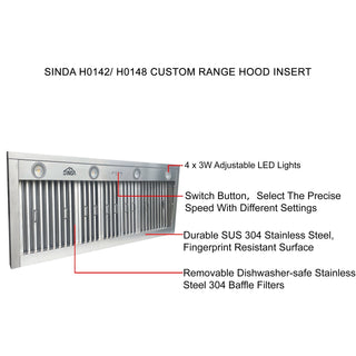 SINDA Built-In/Insert Range Hood in Stainless steel, 42 in. 1150CFM Range Hood Insert with Adjustable Light, H0142 (6 Working Days Delivery) - Sinda CopperVentFree Expedited Shipping (4-6 Working Days)