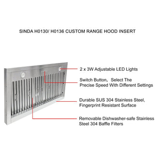 SINDA Built-In/Insert Range Hood in Stainless steel, 30 in. 600CFM Range Hood Insert with Adjustable Light, H0130 (6 Working Days Delivery) - Sinda CopperVentFree Expedited Shipping (4-6 Working Days)