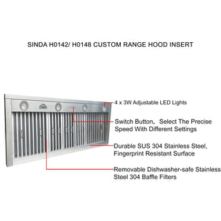 SINDA Built-In/Insert Range Hood in Stainless steel, 54 in. 1200CFM Range Hood Insert with Adjustable Light, H0154 (6 Working Days Delivery) - Sinda CopperVent54" Liner + 1200CFM Internal Motor (8"Round Duct)